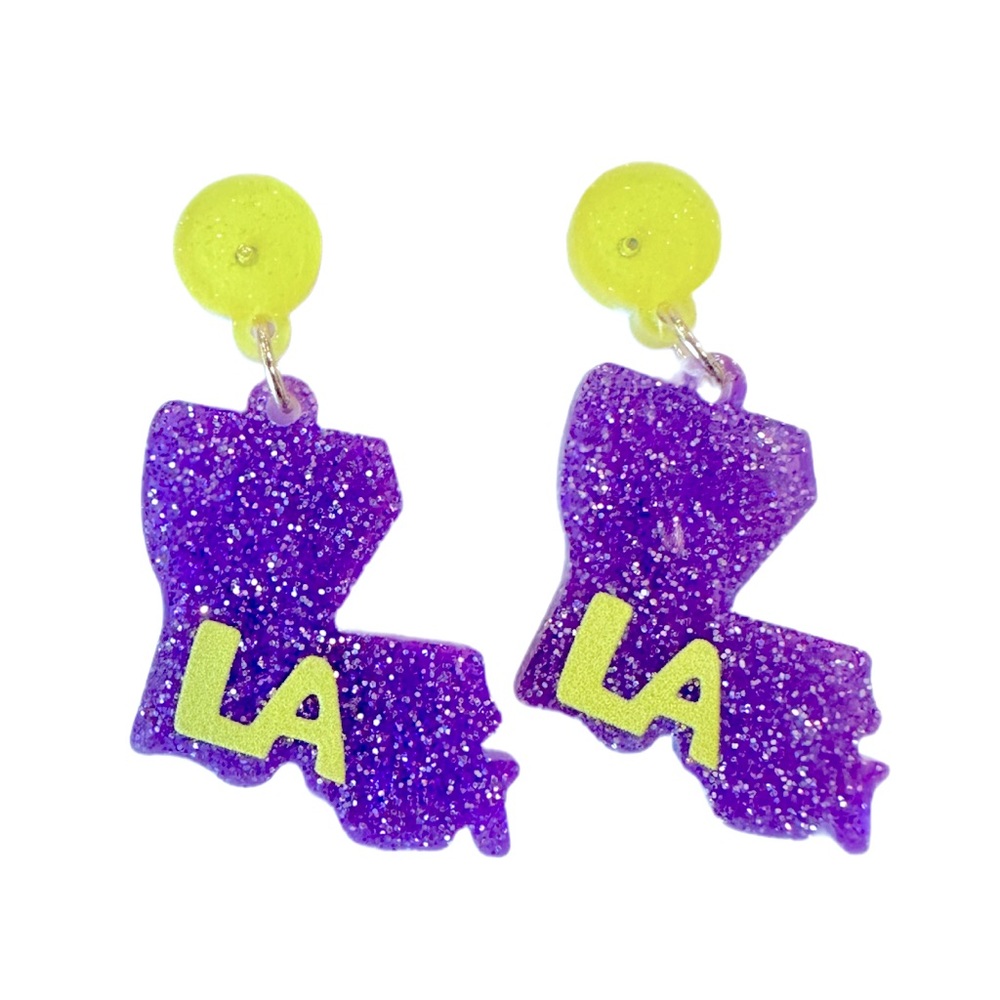 LSU Tigers Yellow & Purple Louisiana Earrings